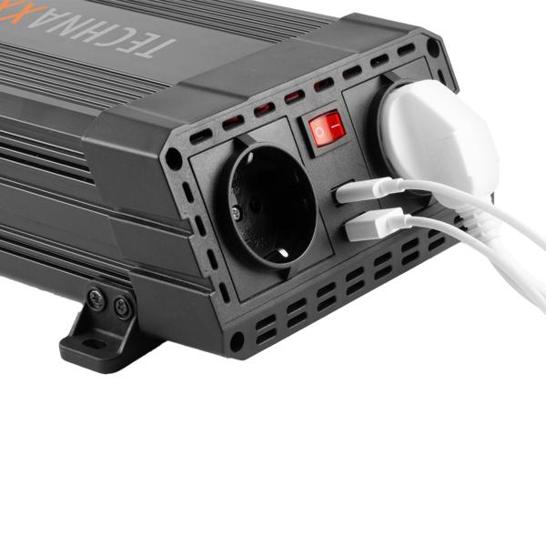 600/1200W Kfz-Wechselrichter 12V auf 230V – 2 Steckdosen & 2 USB-Ladeports, Spannungswandler für unterwegs