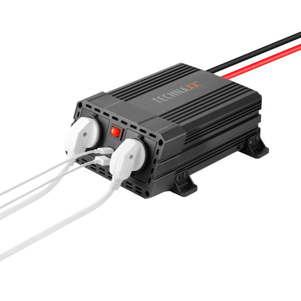 600/1200W Kfz-Wechselrichter 12V auf 230V – 2 Steckdosen & 2 USB-Ladeports, Spannungswandler für unterwegs