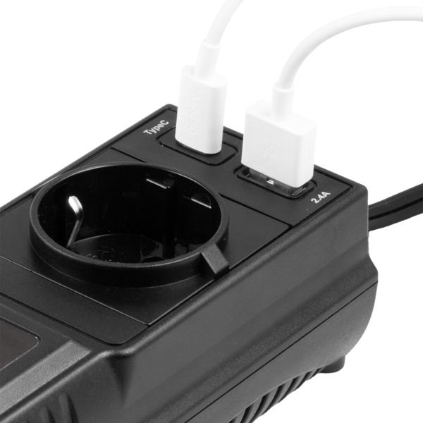 Leistungsstarker Kfz-Wechselrichter 12V auf 230V mit Steckdose & 2 USB-Ports, ideal für Auto, Camping & Reisen, zuverlässige Stromversorgung