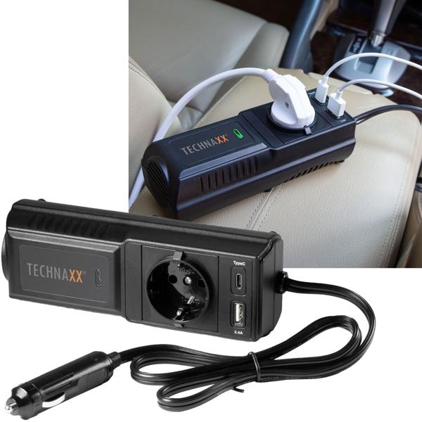 Leistungsstarker Kfz-Wechselrichter 12V auf 230V mit Steckdose & 2 USB-Ports, ideal für Auto, Camping & Reisen, zuverlässige Stromversorgung