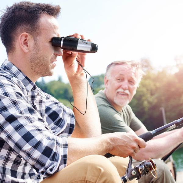 HD-Fernglas mit Foto & Video, 10x25, Präzisionsoptik – schwarz/silber, für gestochen scharfe Aufnahmen unterwegs