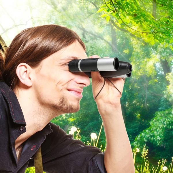 HD-Fernglas mit Foto & Video, 10x25, Präzisionsoptik – schwarz/silber, für gestochen scharfe Aufnahmen unterwegs