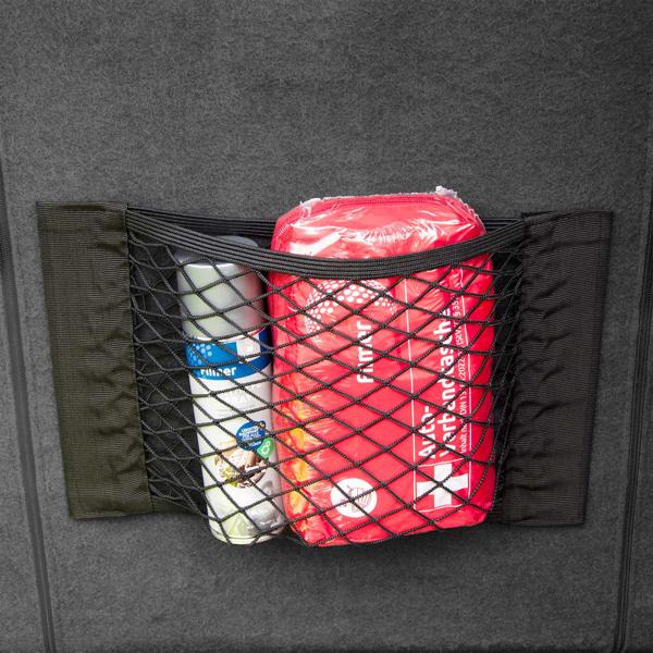 Elastisches Kofferraum-Gepäcknetz - Sichere Aufbewahrung für Verbandtasche & Einkäufe - 40x25 cm, robustes Nylon, Klettstreifen-Montage, Schwarz