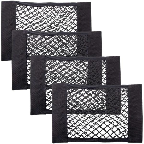 4er-Set Kofferraum-Gepäcknetz - Sichere Aufbewahrung für Verbandtasche & Einkäufe - Hochelastisches Nylon, 40x25cm, Klettstreifen