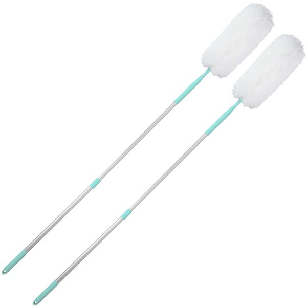 2er-Set Staubwedel mit Teleskop-Griff aus Aluminium - Schnelle Staubentfernung - 117-160cm - Waschbar - Weiss/Blau - Für alle Oberflächen