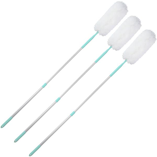 3er-Set Staubwedel mit Aluminium Teleskopgriff - 115-160cm ausziehbar für schnelle effiziente Reinigung aller Oberflächen - Wiederverwendbar & waschbar