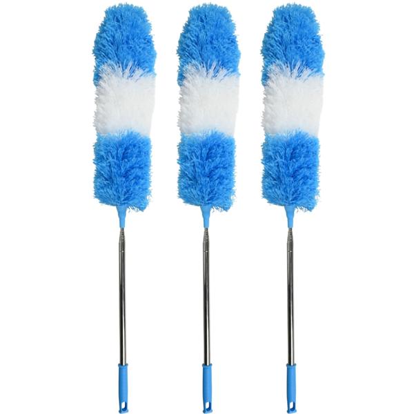3er-Set Flexibler Staubwedel mit Teleskop-Griff aus Edelstahl, ausziehbar von 78 bis 248 cm, antistatisch & waschbar, für schwer erreichbare Stellen