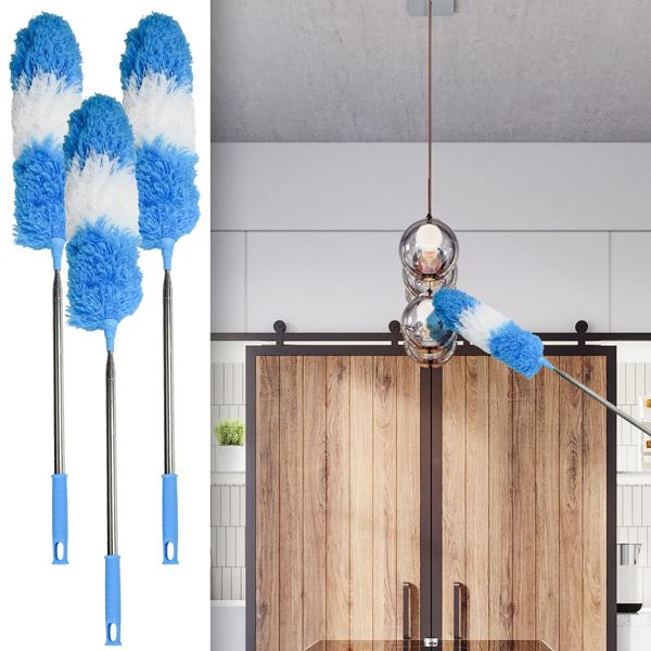 3er-Set Flexibler Staubwedel mit Teleskop-Griff aus Edelstahl, ausziehbar von 78 bis 248 cm, antistatisch & waschbar, für schwer erreichbare Stellen