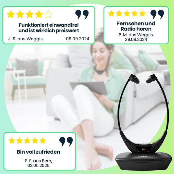 Kabelloser TV-Kinnbügel-Kopfhörer – leicht, ergonomisch & in Schwarz – klarer Sound, komfortabler Sitz & ideal für ungestörten TV Erlebnis