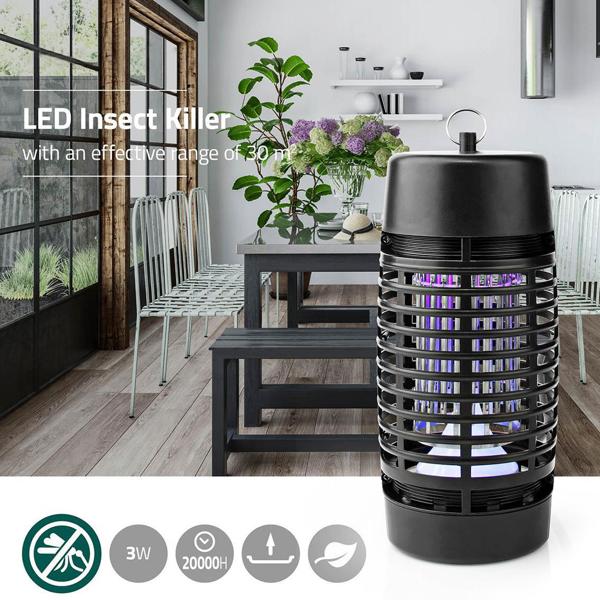 Wirkungsvoller 360° UV-Insektenvernichter: LED, schwarz, bis 30qm, Hänge- & Standfunktion – Kompakte Insektenbekämpfung für sorgenfreie Nächte