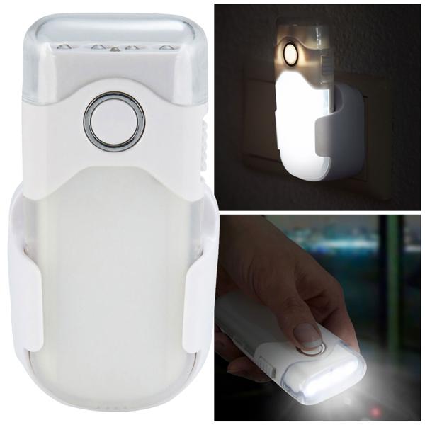 Clevere Akku LED-Taschenlampe für die Steckdose mit Einschaltautomatik: 20lm, weiss, bis 2h unabhängig - Nacht-&Notfalllicht für mehr Sicherheit