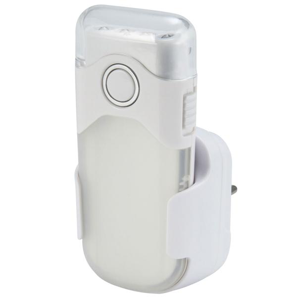 Clevere Akku LED-Taschenlampe für die Steckdose mit Einschaltautomatik: 20lm, weiss, bis 2h unabhängig - Nacht-&Notfalllicht für mehr Sicherheit