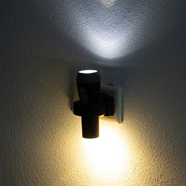 Akku LED-Taschenlampe: 200lm, Einschaltautomatik, Nachtlicht, schwarz - Automatisches Notlicht & Taschenlampe in Einem – Praktisch & Zuverlässig