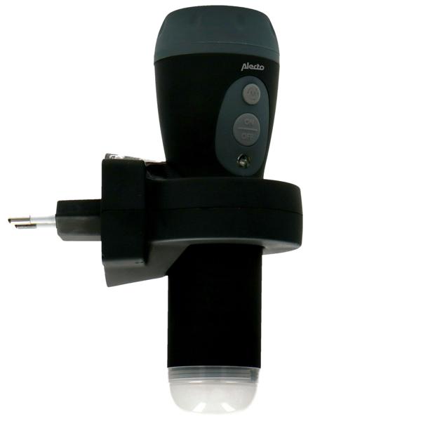 Akku LED-Taschenlampe: 200lm, Einschaltautomatik, Nachtlicht, schwarz - Automatisches Notlicht & Taschenlampe in Einem – Praktisch & Zuverlässig