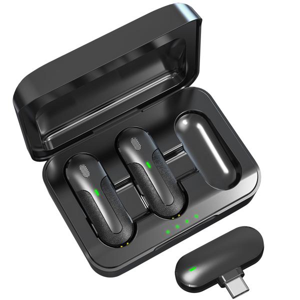 Kabelloses Influencer-Mikrofon-Set: 2 Mini-Mikrofone, schwarz, mit Geräuschunterdrückung. Ansteckmikrofon für Streaming & klare Aufnahmen