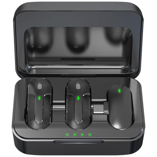 Kabelloses Influencer-Mikrofon-Set: 2 Mini-Mikrofone, schwarz, mit Geräuschunterdrückung. Ansteckmikrofon für Streaming & klare Aufnahmen