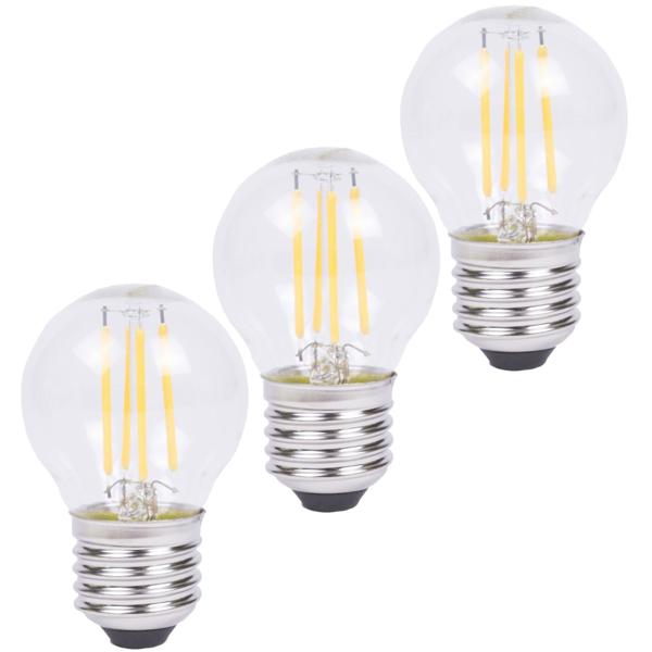 3er-Set LED-Filament-Lampe, LED-Glühbirne E27, G45, 4W, 400 lm, 2500K, warmweiss, dimmbar – stilvolle Lichtatmosphäre
