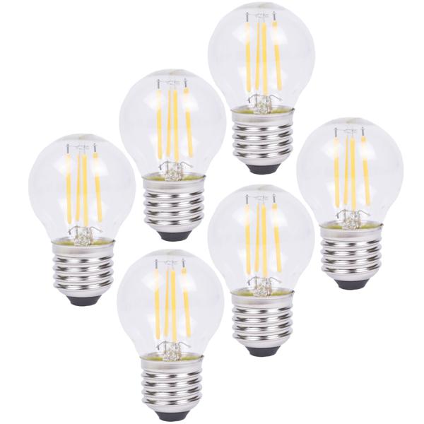 6er-Set Energieeffiziente LED-Filament-Lampe, LED-Glühbirne E27, G45, 4W, 400 lm, 2500K, warmweiss, dimmbar – stilvolle Lichtatmosphäre
