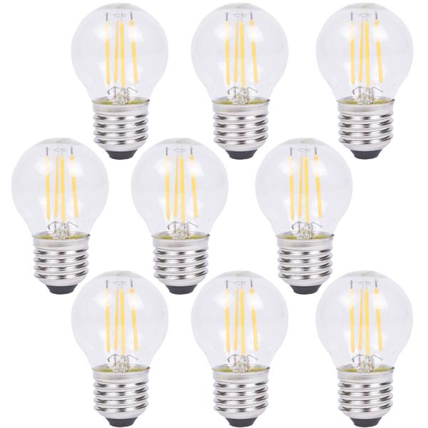 9er-Set Energieeffiziente LED-Filament-Lampe, LED-Glühbirne E27, G45, 4W, 400 lm, 2500K, warmweiss, dimmbar – stilvolle Lichtatmosphäre