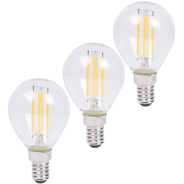 3er-Set LED-Filament-Lampe G45 E14 - Dimmbar, 400lm, 4W, 2500K Warmweiss - 360° Abstrahlwinkel, 20.000h Lebensdauer, EEK F