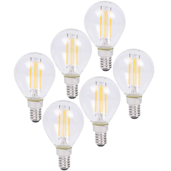 6er-Set LED-Filament-Lampe G45 - Dimmbar für gemütliche Raumbeleuchtung - E14, 4W, 400lm, 2500K warmweiss, 360°, 20.000h Lebensdauer