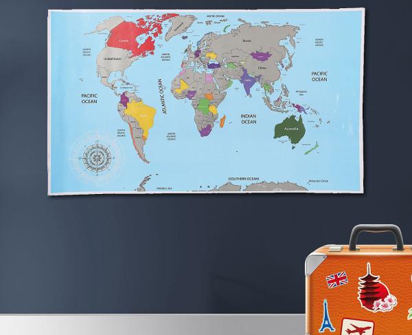 Rubbel-Weltkarte - Scratch-Map für Weltenbummler & Abenteurer - interaktive Weltkarte zum Freirubbeln 88x52 cm - ideales Geschenk & Deko