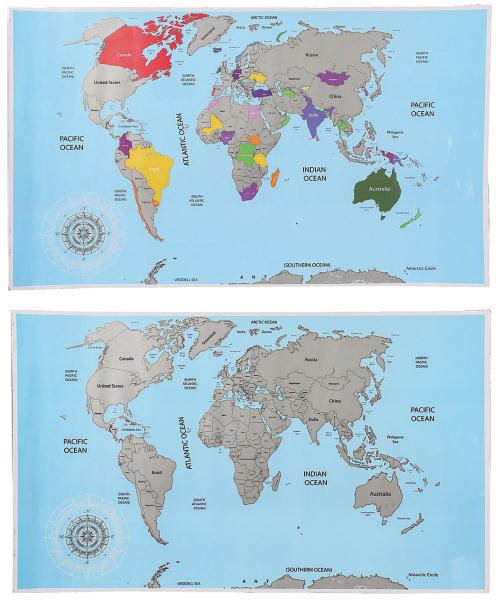 Rubbel-Weltkarte - Scratch-Map für Weltenbummler & Abenteurer - interaktive Weltkarte zum Freirubbeln 88x52 cm - ideales Geschenk & Deko