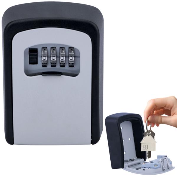 Extra sicherer Mini Schlüssel-Safe mit Zahlenschloss, robustem Aluminium Gehäuse und Schutzklappe - wetterfest für drinnen und draussen