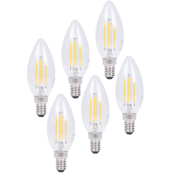 6er-Set LED-Filament-Kerzenlampe C35 E14 - 4W 400lm 2500K warmweiss dimmbar - 360° Rundumbeleuchtung für gemütliche Wohnatmosphäre - 20.000 Std. Lebensdauer