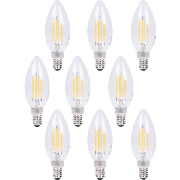 9er-Set LED-Filament-Kerzenlampe C35 E14 - Dimmbar für gemütliche Atmosphäre - 4W 400lm 2500K warmweiss - 360° Abstrahlwinkel 20.000 Std.
