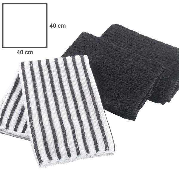3er Mikrofaser Geschirrtücher Set - schwarz uni & gestreift - streifenfrei, sehr saugstark & langlebig - 40x40 cm - ideal zum Trocknen von Geschirr