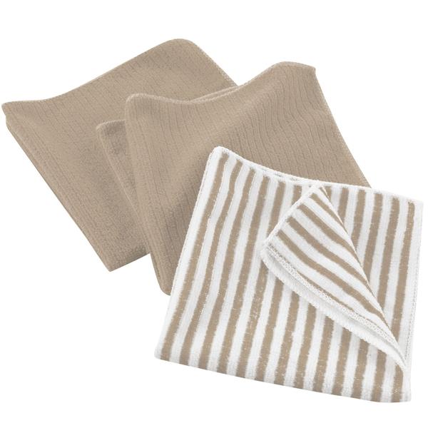 3er Mikrofaser Geschirrtücher Set - Saugstark, streifenfrei & strapazierfähig für Küche - 40x40 cm, 2x beige uni, 1x beige/weiss gestreift - Ideal als Geschenk