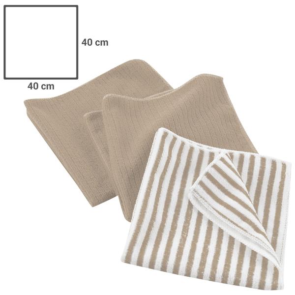 3er Mikrofaser Geschirrtücher Set - Saugstark, streifenfrei & strapazierfähig für Küche - 40x40 cm, 2x beige uni, 1x beige/weiss gestreift - Ideal als Geschenk