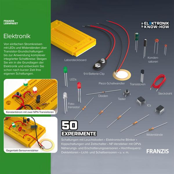 Komplettes Lernpaket Elektronik mit 28 Bauteilen & 50 Experimenten, inkl. Handbuch – Hochwertige Materialien für erfolgreiches Lernen