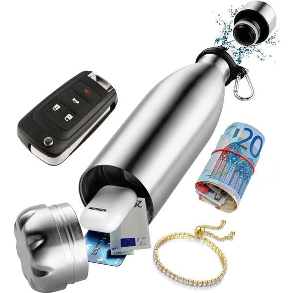 2er-Set Doppelwandige Edelstahl Trinkflasche mit Geheimversteck (350ml Safe) - 12h warm/24h kalt - Schutz für Wertsachen, 400ml