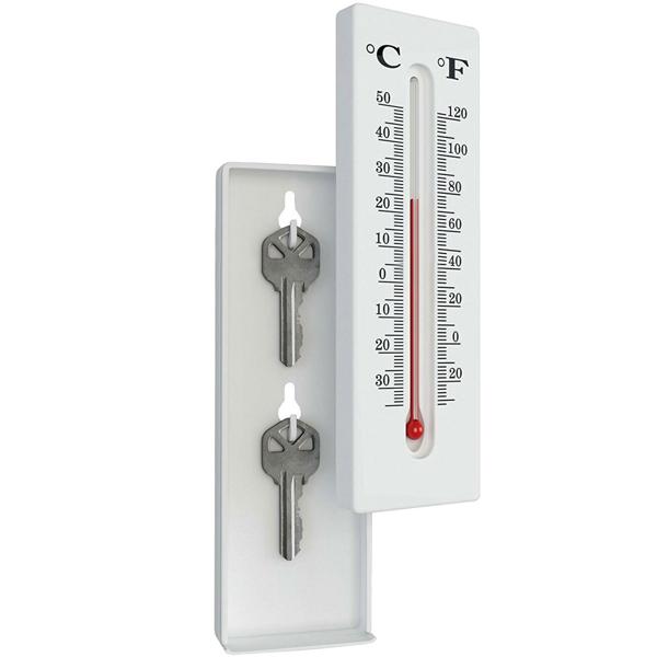 2er-Set Thermometer mit Geheimversteck - Schlüsselversteck für 2 Schlüssel & Bargeld - Aussen-Thermo-Hygrometer 16x5x2,5cm - °C/°F Anzeige