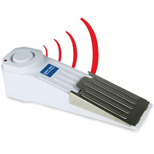 2er-Set Kompakter Türstopper mit 120 dB Alarmfunktion, LED, weiss-grau, batteriebetrieben, robuste Bauweise, für mehr Sicherheit im Alltag