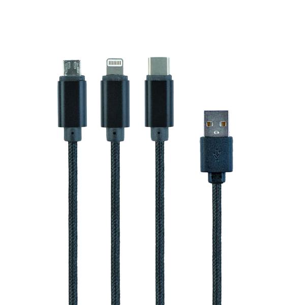 2er-Set 3in1 USB-Ladekabel - Universelles Multi-Ladekabel für Android-Smartphones, iPads, iPhones - 100 cm, Lightning, Micro-USB, USB-C - geflochten - 5V