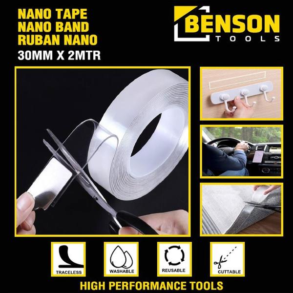 Doppelseitiges Nano-Klebeband Transparent 2m x 3cm - Waschbar & Wiederverwendbar - Für Bilderrahmen, Teppiche, Spiegel - Rückstandsfrei