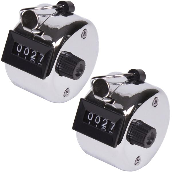 2er-Set Mechanischer Handzähler aus Metall - Zählt Waren, Personen & Laufrunden bis 9999 - Ohne Batterien, mit Reset-Knopf & Daumenring - Sport & Lager