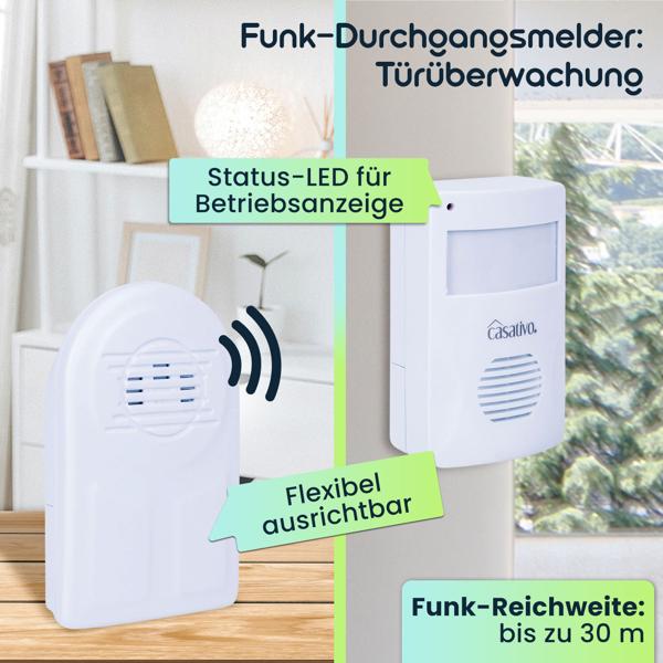 2er-Set Kabelloser Funk-Bewegungsmelder mit Klingel, PIR-Sensor, 8m Reichweite. Batteriebetriebener Durchgangsmelder mit Empfänger, einfach installiert