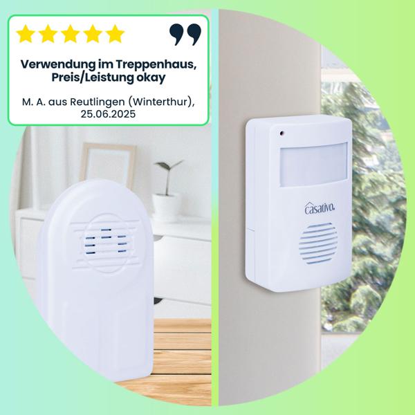 2er-Set Kabelloser Funk-Bewegungsmelder mit Klingel, PIR-Sensor, 8m Reichweite. Batteriebetriebener Durchgangsmelder mit Empfänger, einfach installiert