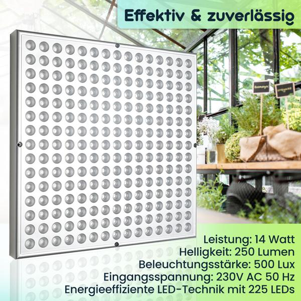 2er Professionelle Pflanzen-Wachstumslampe mit 225 LEDs - 250 Lumen, 300x300x35mm – fördert das Wachstum von Pflanzen effektiv & zuverlässig