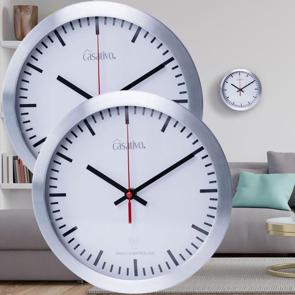 2er-Set Elegante Funk-Wanduhr (Ø 25 cm) mit präzisem Quarz-Uhrwerk – Aluminiumgehäuse, geräuscharm – Zeitloses Design für jeden Raum