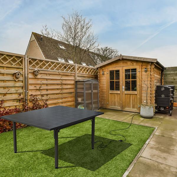 Solar Gartentisch mit 410W & Wechselrichter – Tisch-Kraftwerk für Balkon & Garten – Wetterfeste, nachhaltige Energiequelle mit App