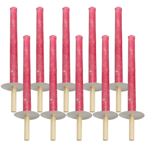 Wachsfackeln 10er-Set - Gartenfest Hochzeit Nachtwanderung Camping Dekoration - Holzgriff Handschutzteller - 60 Min. Brenndauer - 35cm rot-braun