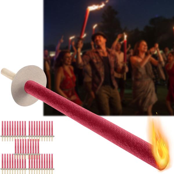 50er-Set Wachsfackeln - Holzgriff & Handschutzteller - 60 min Brenndauer - Nicht tropfend - Ideal für Gartenfest Hochzeit Camping