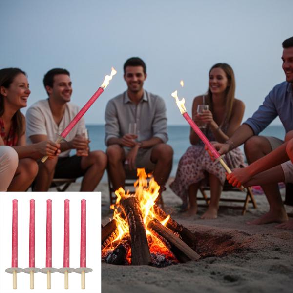 Outdoor-Fackelset (5 Stück): 45cm Wachsfackeln mit 75 Min Brenndauer, Holzgriff & Handschutz. Ideal für Garten, Camping & Events