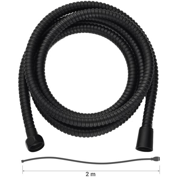 Duschschlauch - Edelstahl, schwarz, 2m Länge - Mit Wassersparfunktion, flexibel & rostfrei - Ideal für Badmodernisierung & Komfortduschen
