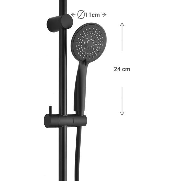Duschset Schwarz - Handbrause, Schlauch, Wandhalterung - 5 Strahlarten, 1.5m Schlauch - Wassersparend bis 40%, Kunststoff, Ø 11x24 cm